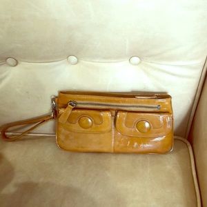 Nordstrom brand cognac leather wristlet clutch